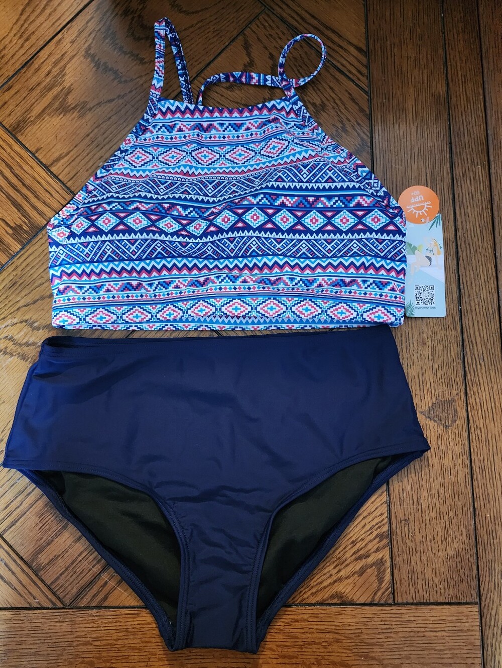 A4: Blue Charmo bikini, halter top, full coverage